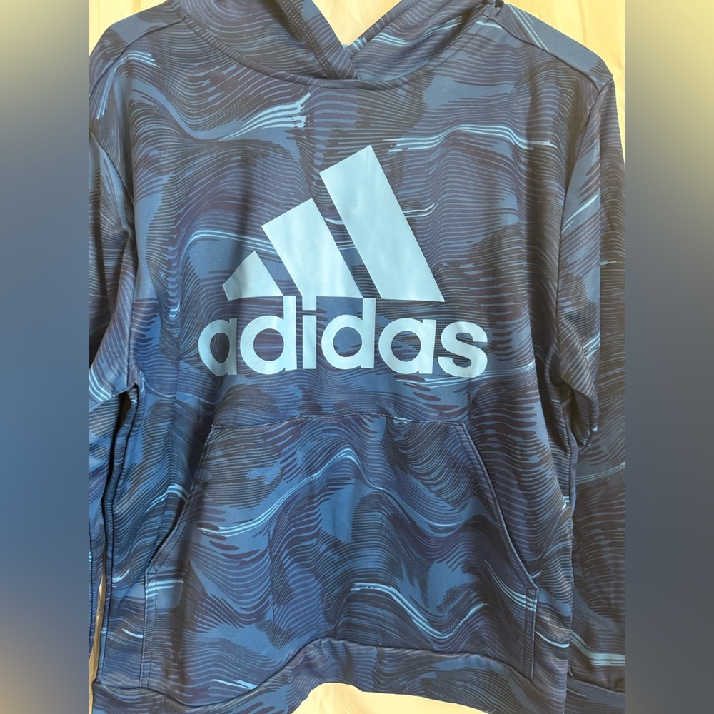 adidas Blue and Light Blue Pullover Hoodie with Logo